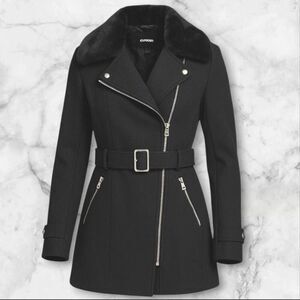 Express Black Belted Wool Coat Size XS